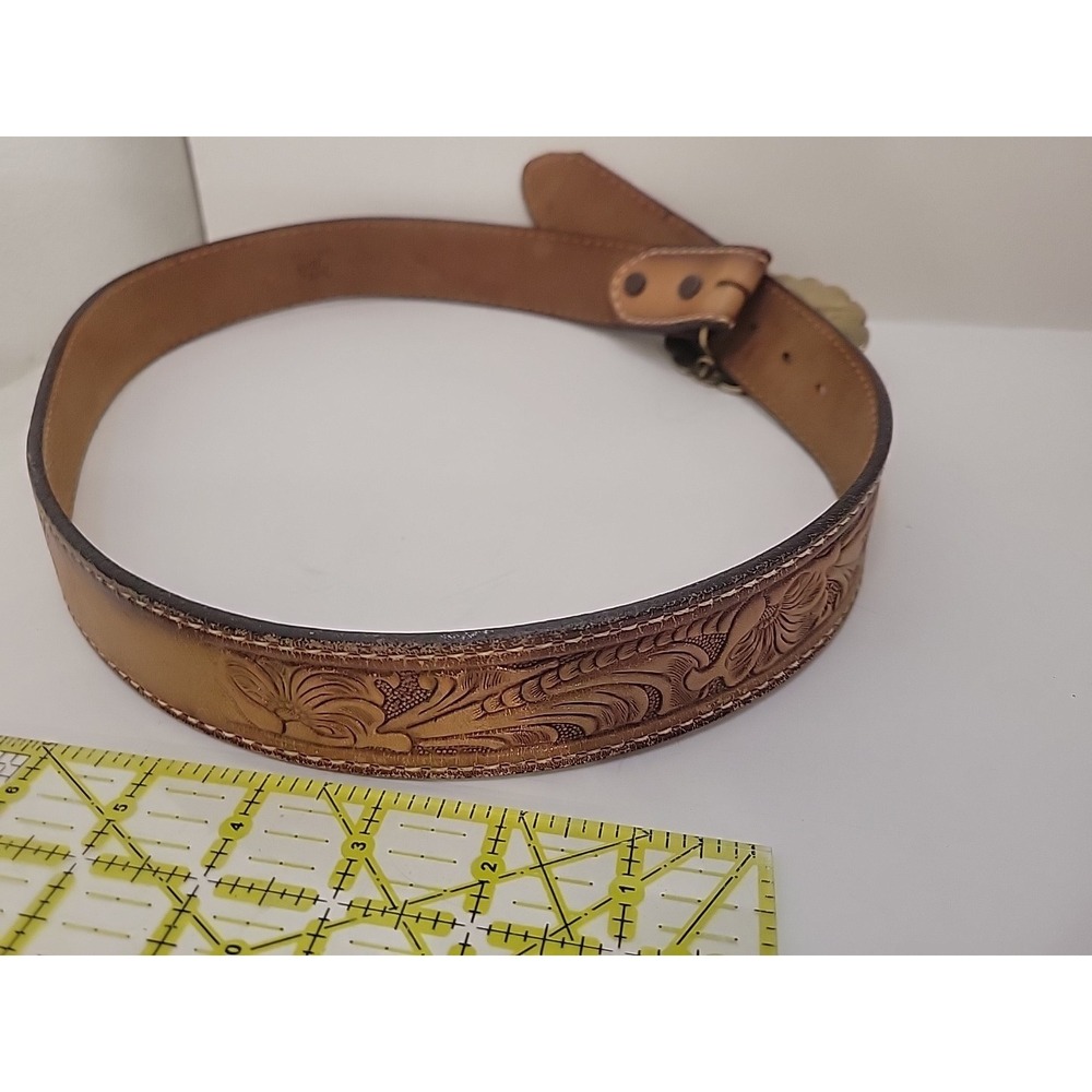 Tony Lama Western Leather Belt Pecos Wilderness Buckle USA Tooled 34 REX - Picture 5 of 7